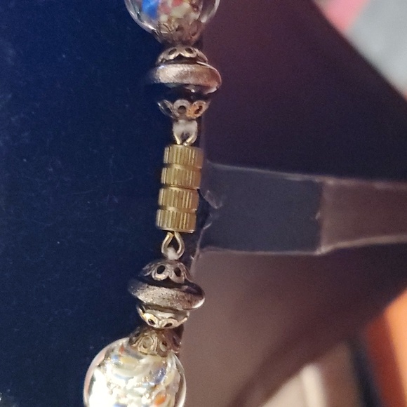 Murano Italian Speckled Glass Beaded Necklace, Cobalt Blue Aventurine Glass - Picture 5 of 7